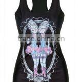 Wholesale Pinky Ladies With Corsets Printed Black Stringer Tank Top for Women thumbnail-1