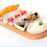 Four Sets Ceramic Food Serving Dish With Wood Stand
