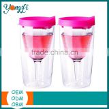 Through Lid Double Walled Plastic Wine Glasses Tumbler Cup