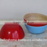 Round Colored Lacquer Bamboo Salad Bowl thumbnail-1