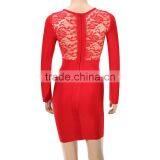 Red Lace Long Sleeve Sexy HL Rayon Bodycon Bandage Dress Sexy Fashion Girl Evening Party Dress thumbnail-4