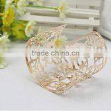 Trendy Gold Plated Iron Open End Cuff Hollow Flower Bangle Bracelets for Ladies thumbnail-3