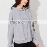 MGOO Custom Design Lightweight Drop Shoulder Heather Grey Embroidered Rose Applique Dolman Sleeve Hoodie thumbnail-5