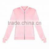 Custom Design Women Baseball Zip Up Bomber Baby Pink Plain Velvet Bomber Jacket Outwear thumbnail-4