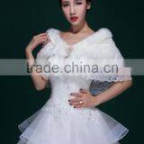 Off Shoulder White Lace Fur Shawl Wedding Evening Party Cape Short Faux Fur Women Wrap thumbnail-2