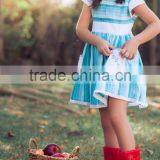 Girls Remake Boutique Back To School Blue Striped Dress 100 % Cotton Lace Dress thumbnail-2