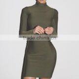 Runwaylover Oem Service Ladies Turtleneck Army Green Bandage Dress thumbnail-1