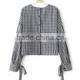 Runwaylover EY2333B Europe Style 2017 Women Fashion Flare Sleeve Plaid Blouse thumbnail-4