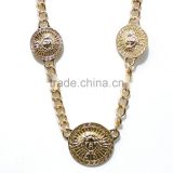 Gold Three Lion Heads Necklace Chain Link Celebrity Statement Jewelry