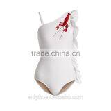 China Factory Wholesale Embroidered Asymmetric Ruffle One Piece Swimsuit Women thumbnail-4