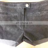 Ladies sheep leather grey hot pants with mental button