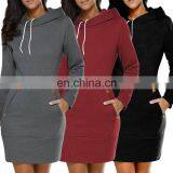 Fashion Plain Long Sleeve Slit Pullover Hoodie Women Winter Dress thumbnail-1
