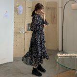 Fashion Custom Vintage Ladies Pleated Floral Stitching Chiffon Long Skirt