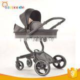 Luxury High View Leather Bar 4 Wheels Baby Strollers With Carrycot thumbnail-1