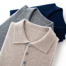 Pure Color Men Cashmere Polo Collar Style Pullover T-shirt Knitting Spring and Autumn