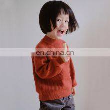 Rib Knit Kids O Neck Cashmere Pullover Sweater thumbnail-2