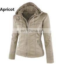 Customized Wholesale Plus Size Women's Detachable Hooded Leather Jacket Coat Top Motorcycle Jacket PU Pilot Motorcycle Suit thumbnail-2