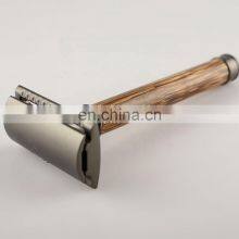 High Quality Bamboo Razor For Men Matte Black Metal Blade Double Edge Safety Razor thumbnail-5