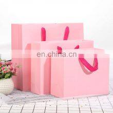 Custom Logo Luxury Pink Cardboard Wedding Valentine Gift/Clothes Shopping Paper Packaging Bag With Ribbon Handle