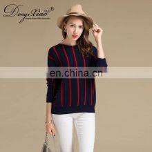 100% Cashmere Vertical Striped Round Neck Women's Sweater Knitted Winter OEM Supply thumbnail-3