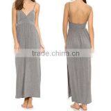 Nighty Wholesale Women v Neck Jersey Cotton Backless Long Nightgowns thumbnail-1