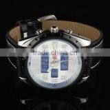 MR008 Brand New Mens Man Design Army Military Gold Color Face Analog Digital Multi Function Sport Leather Wrist Watch thumbnail-2