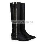 Newest Fashion Ladies Double Zippers Fall Winter Real Leather Knee Flat Heel Long Boot Women Over Knee High Boot thumbnail-1