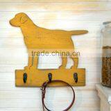 Vintage Wood Yellow Kids Scarf Hanger With 3 Metal Hooks With Dog Shape