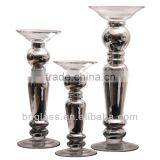 Silvery glass candle stand for home decoration