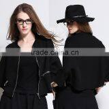 Women's Cropped Hangover Hoodie Long Sleeve Top Short Style Open Zipper Sweater Jacket Black Solid thumbnail-1