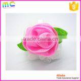 Different Color Mesh Rose Flower With Green Leaf Bath Mitten Sponge thumbnail-3