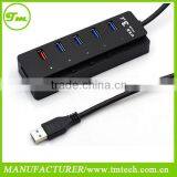 5 Port USB 3.0 HUB Spliter Charging Port Power Switch for iPhone MAC OS Black