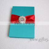 Custom Handcraft Blue Wedding Invitations Silk Box thumbnail-5