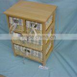 Wooden Cabinet With Wicker Drawers, Mini Wood Chest of Drawers thumbnail-3
