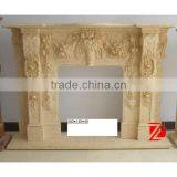 Carved Flower Yellow Marble Fireplace Surround thumbnail-1