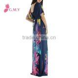 Women V-neck Cap Sleeve Empire Waist Over Sized Maxi Casual Beach Dress thumbnail-2