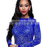 Women Sexy Crewneck Long Sleeve Mesh Rhinestone See Through T Shirt Tops thumbnail-3