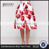 MGOO 2016 Imported OEM Services Red Color Ball Umbrella Skirts For Women Lily Flowers Print Skirt 15145B331 thumbnail-1