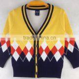 Custom Boys Kids V-neck Button-down Diamond Argle Cotton Cardigan Sweaters thumbnail-4