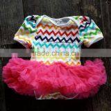 Baby Girls Chiffon/chevron Dress Bodysuit Dress Baby Cotton Romper With Hot Pink Tutu Swing Top Swing Outfit Adorable Girl thumbnail-2