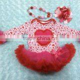 2015 New Baby Girls Valentine Cotton Rompers With Tutu and Matching Necklace and Bow Set thumbnail-1