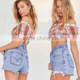 Sexy Mesh Embroidered Floral Tops off Shoulder Ladies Blouse thumbnail-3