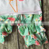 New Girls Outfit Flamingo Set White Coral Mint Kids Boutique Short Sets Ruffles Cotton Girls Clothing Matching With Accessories thumbnail-4