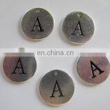 Trending Hot Sale Antique Silver 18mm Circle Tag Letter A Flat Metal Charms