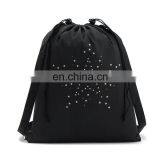 Custom Black Canvas Glitter Drawstring Duffle Backpack Bag