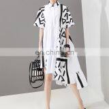 TWOTWINSTYLE Women Back Long Pattern Printed Big Size Shirt Dress New Lapel Short Sleeve Loose Fit Fashion thumbnail-2