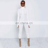 Autumn New Multicolor Women Sexy Tight-fitting Zipper Jumpsuit Pleated Solid Color Bodysuits thumbnail-1