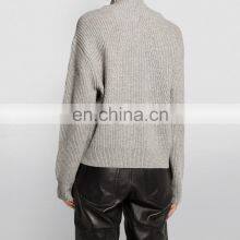 Designer Ribbed Knit Turtle Neck Cashmere Wool Knit Sweater for Women thumbnail-3