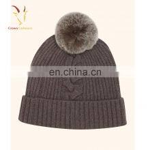 Cashmere 100% Cable Knit Beanie Hat Pom Pom Girl Hat Wholesale thumbnail-4