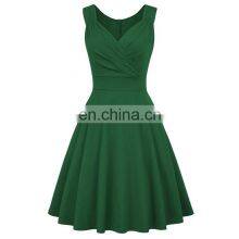 Evenings Women's Tea Length Dress With Rosette Detail V Neck Casual Dress Summer Solid thumbnail-4